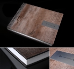 album livro capa madeira com aço escovado